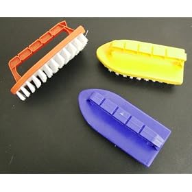 3 PACK COLOURED IRON SHAPED SCRUB SCRUBBING BRUSHES