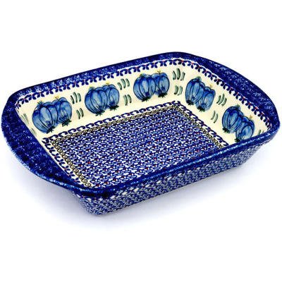 Polmedia Polish Pottery 14-inch Stoneware Rectangular Baker With Handles Hand Painted