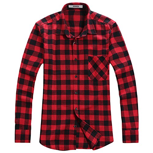 Men s long sleeve plaid flannel shirt n056 red black as…