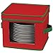 Household Essentials 534RED Holiday China Dinnerware Storage for Salad Plates or Bowls | Removable Lid | Red Canvas with Green Trim