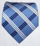 100% Silk Woven Blue Houndstooth Plaid Tie