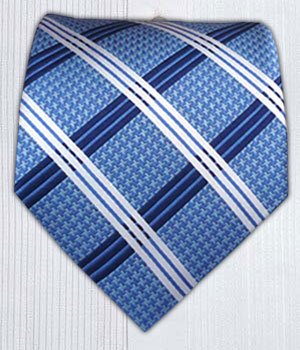100% Silk Woven Blue Houndstooth Plaid Tie
