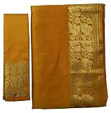 Produkt-Bild: Brokat Sari goldbraun traditionelles Wickelkleid aus Indien mit Blusenstoff und Wickelanleitung