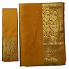 Brokat Sari goldbraun traditionelles Wickelkleid aus Indien mit Blusenstoff und Wickelanleitung