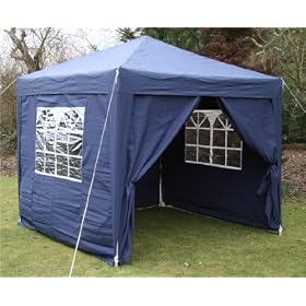 2.5x2.5mtr BLUE Pop Up Gazebo, FULLY WATERPROOF with Four Side Panels and Carrybag