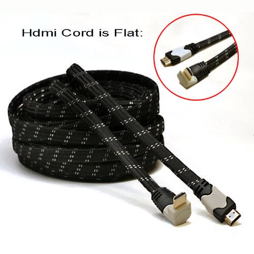 Best Price High Speed Hdmi 90 Degree (Right Angle) Flat Cable, - Ver. 1.4, 1080p (Full Hd) Supports 3d Tv- Audio Return Channel - 4kx2k - 1440p - 1080p - Blu-ray - Ps3 - Xbox 360 Hdmi to Hdmi (50ft Black & White Nylon Braided with Stylish 24k Gold Plated Tips) 50ft