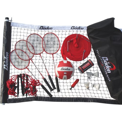 Enjoy all the fun your backyard has to offer with the Baden; Premium volleyball and badminton set, It comes with everything you need to play both games, including four goose feather shuttlecocks, four aluminum badminton racke...