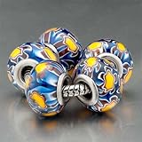 Pugster 5 Blue Yellow Pattern Glass Beads Fits Pandora Charm Bracelet