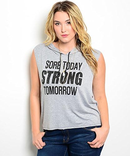 Women’s Knit Top Drawstring Hoodie Sleeveless Pullover Grey