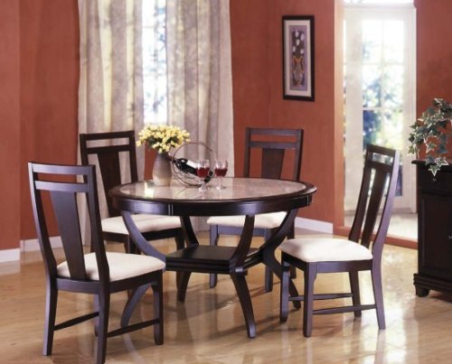 Walnut Round Dining Table With Marble Top