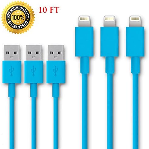 SideTech (TM) 10 Feet 8 Pin Premium Durable iPhone 5/6 Data Sync / Charging Cable for iPhone 6/6 Plus, iPhone 5/5S/5C , iPad Mini, iPod Touch 5th Generation (3 PCS, Blue, SHIPPED IN SAME BUSINESS DAY. Compatible with iOS 8) (Bundle of 3 Blue 10 FT cable)