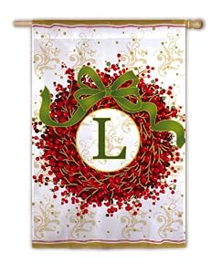 Monogram Holiday Wreath Regular Size Flag L