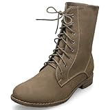 MQ23 Damen bequeme Schnür - Stiefeletten mit Blockabsatz MQ1303-1 Khaki Gr. 36