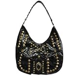 512d7k-nEaL._SL160_ - SHINY BLACK HOBO HANDBAG WITH PYRAMID STUDS - hobo-clutch-purse