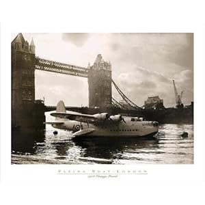 Poster Vintage de Londres - Avion sur tamise