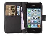 Fonerize Compact Leather Wallet Case for iPhone 4G/4S-Black