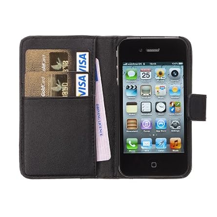 Chelsea Compact Leather Wallet Case for iPhone 4G/4S-Black