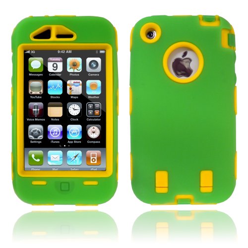 Case for Iphone 3G, 3GS - Green Silicone Over Yellow Hard Case