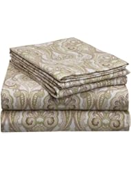 Pointehaven Heavy Weight Printed Flannel Sheet Set, Queen, Paisley