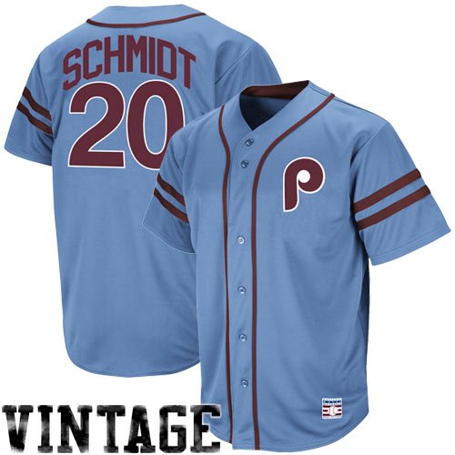 Majestic Mike Schmidt Philadelphia Phillies Throwback Heater Jersey - Light Blue (Large)