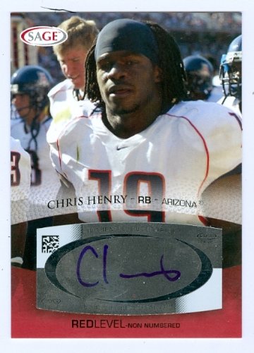 Chris Henry Autographed/Hand Signed Football Card (2007 Sage Red Level #A23)