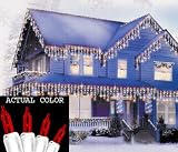 Set Of 100 Red Everglow Icicle Christmas Lights With White Wire