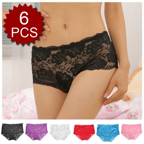 Crotchless Low Rise Lace Boyshorts, Size XXL, 6 Pcs / Pack