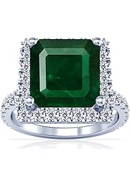 14K White Gold Emerald Cut Emerald Ring With Sidestones