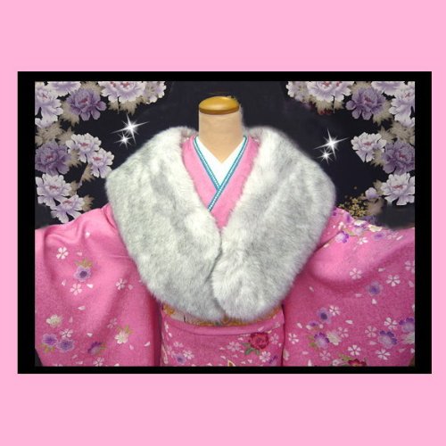 ショール 成人式 振袖 ふりそで 着物  振袖用 羽毛ショール きもの フェザー フェイクショール　ブルーフォックス風　ショールのみ　箱別売り