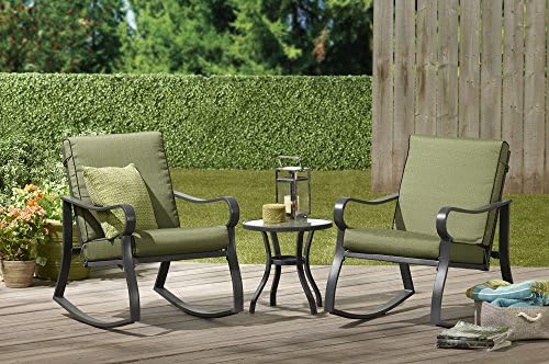 3-Piece outdoor patio furniture sets | Alcove Grass Key Patio Round Side Table with 2 Rocking Chairs