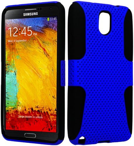 myLife Black + Royal Blue Flexi Grip (2 Piece Mesh Armorsuit) Tough Jacket Case for the Samsung Galaxy Note 3 (4G) Smartphone (Fits Models: N9000, N9002 and N9005) (External Mesh Fitted Hardshell Protector + Internal Solft Silicone Flexible Easy Grip Bumper Gel)