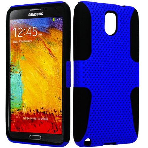 myLife Black + Royal Blue Flexi Grip (2 Piece Mesh Armorsuit) Tough Jacket Case for the Samsung Galaxy Note 3 (4G) Smartphone (Fits Models: N9000, N9002 and N9005) (External Mesh Fitted Hardshell Protector + Internal Solft Silicone Flexible Easy Grip Bumper Gel)