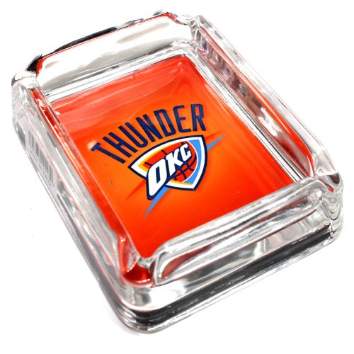 Detail image Oklahoma City Thunder Glass Ashtray - Dimensions 3 Inch x 4 Inch - Simulated Black Velvet Botton