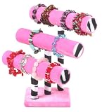 Luxury Gifts Inc Jewelry holder, 3 level T-Bar Stand for Necklaces, Bracelets & More, Light Pink With Zebra Print- Medium