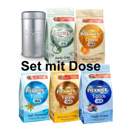Senseo Pickwick -- Tee Paddose im Set -- 100 Pickwick Tee Pads, 5 verschiedene Sorten + Pickwick Tee Paddose