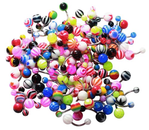BodyJ4You Assorted Lot of 25 Banana Piercing 14G Belly Button Rings Piercing Jewelry No Duplicates
