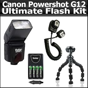 Ultimate Flash Kit For The Canon Powershot G12 Digital Camera Inclueds TTL Bounce Zoom Swivel Flash For (Canon) Includes Flash Diffuser + Off-Camera AF TTL Cord + 4AA High Capacity Rechargeable NIMH Batteries And A/c D/c Rapid Charger + Gripster: Camera &amp; Photo