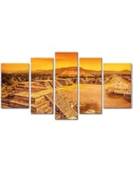 Art and Craft Supply: 5 Pieces Modern Canvas Painting Wall Art The Picture For Home Decoration Pyramids Of The Sun And Moon On The Avenue Of The Dead,Ruins Of Aztec Civilization, Mexico Architecture Ruin Print On Canvas Giclee Artwork For Wall Decor - My Easy Art