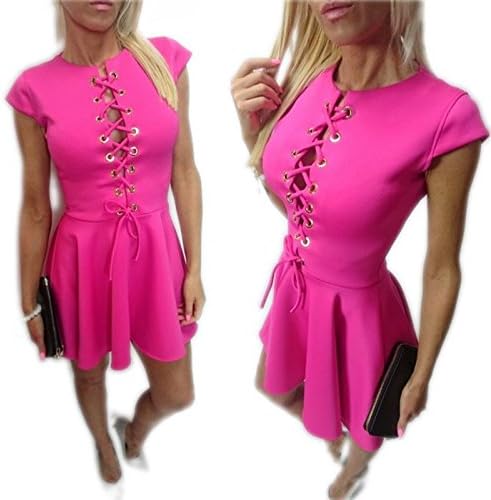 GALLOPJOY Fashion Women Breathable Strap Dress Sexy Bandage Party Club Dress XL &amp; Rose red