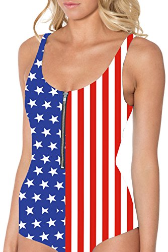 Fasci Women's 3D Digital Print Zipper Front One Piece Monokini Swimsuit