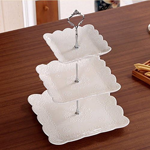 Dynaics 3 Tier Display Dessert Silver Cake Fruit Cake Stand Cupcake Cookie Tower(Plates are NOT included)