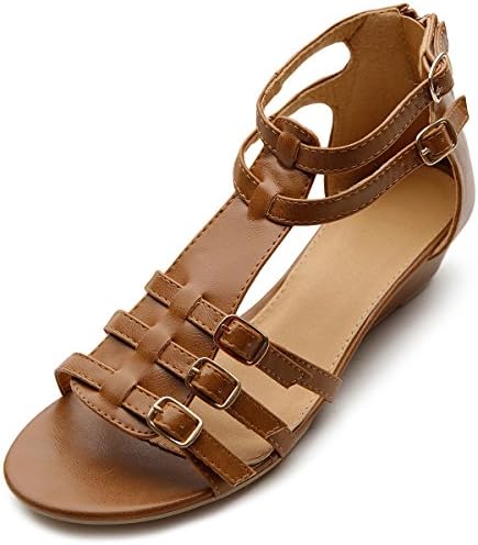 Ollio Women's Flat Shoe Gladiator Wedge Low Heel Ankle Strap Sandal(10 B(M) US, Brown)