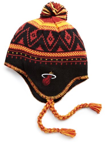 NBA Men's Tassel Knit Hat - Ke80Z, Miami Heat, One Size, Black/red/gold