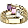 14K Yellow Gold Sky Blue Topaz, Pink Tourmaline and Amethyst Ring