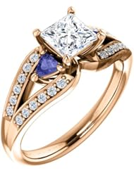 18K Rose Gold Princess Cut Diamond and Tanzanite Ring -- LIFETIME WARRANTY