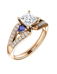 10K Rose Gold Princess Cut Diamond and Tanzanite Ring -- LIFETIME WARRANTY