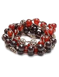 Love Heals Piove Braided Carnelian, Garnet, and Yellow Bronze Beads with Button Clasp Wrap Bracelet