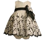 Bonnie Jean Baby/Infant 3M-9M 2-Piece IVORY BLACK EMBROIDERED BORDER ORGANZA Special Occasion Wedding Flower Girl Party Dress