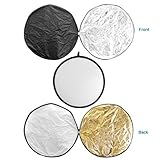 GTMax 43-inch 110CM Round Collapsible Multi Disc Light Reflector 5 in 1: Translucent, Silver, Gold, White, and Black for S...