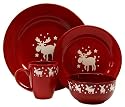 Waechtersbach Holiday Emma 16-Piece Dinnerware Place Setting, Service for 4, Cherry with White Moose